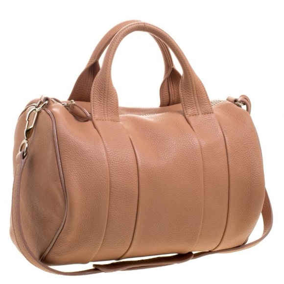 ALEXANDER WANG Soft Pebbled Lambskin Rocco Tan Pale Shoulder Handbag Gold Accent - Picture 13 of 13